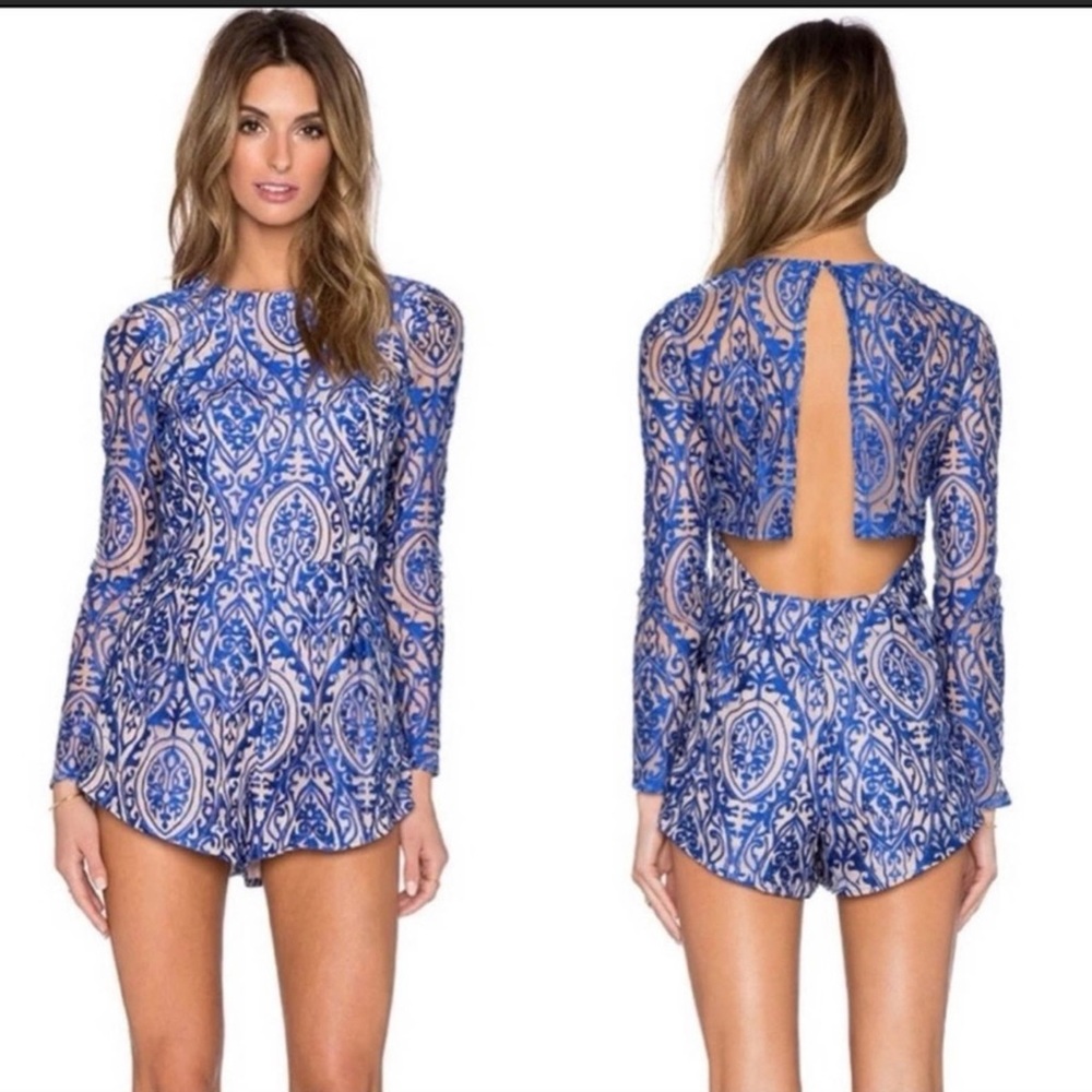 The Jetset Diaries x Revolve Sunset Lace Romper Majorelle Royal Blue Small